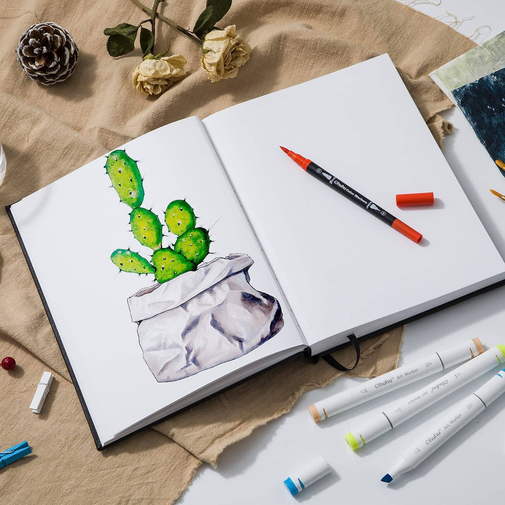 Ohuhu-alfombrillas marcadoras para bocetos de arte, cuaderno de tapa dura, pintura artística para estudiantes, libro de acuarelas, suministros escolares para bocetos de grafiti