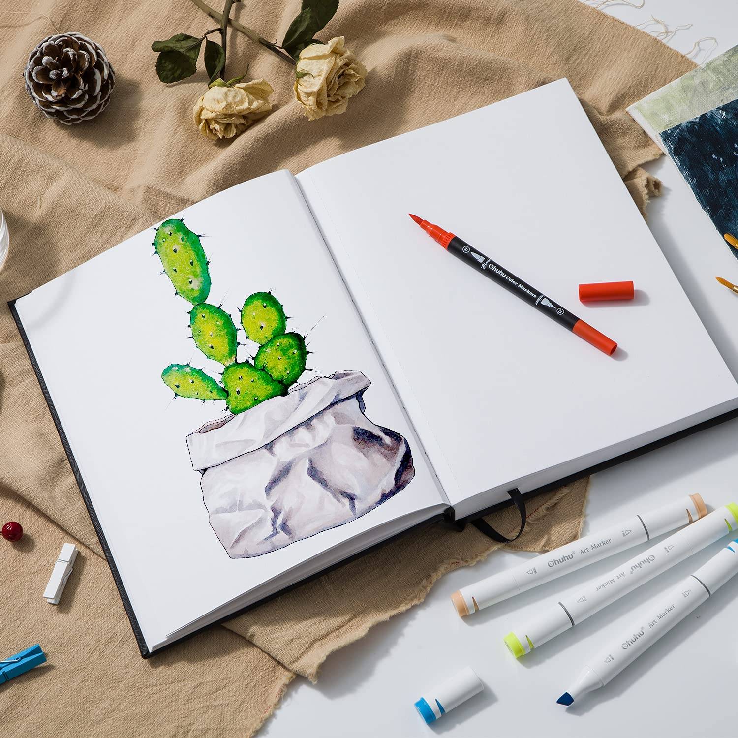 Ohuhu-alfombrillas marcadoras para bocetos de arte, cuaderno de tapa dura, pintura artística para estudiantes, libro de acuarelas, suministros escolares para bocetos de grafiti