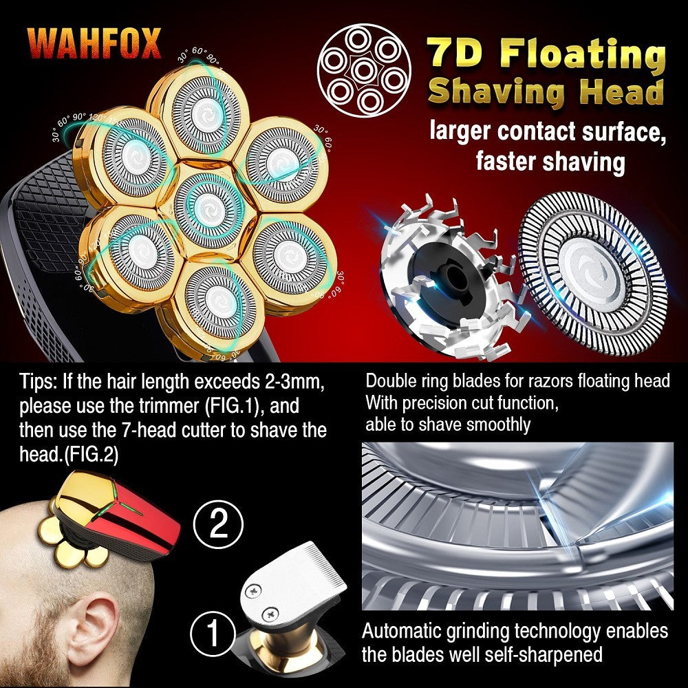 FOXSONIC-Afeitadora para hombre 7D independiente, 7 cortadores, cabezal flotante, maquinilla de afeitar eléctrica resistente al agua, recortadora de barba para hombre