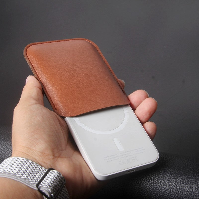 Funda de cuero con funda para banco de energía para iPhone 13, funda para batería externa Magsafe