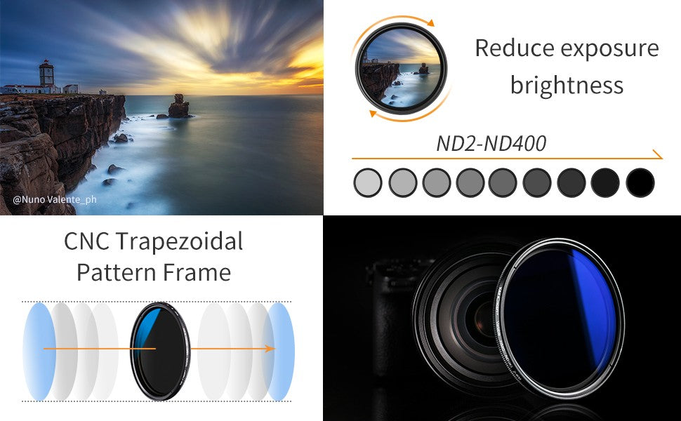 K & F CONCEPT 37-82mm ND2 a ND400 densidad neutra ajustable ND Variable lentes de cámara filtro de tela 49mm 52mm 58mm 62mm 67mm 77mm