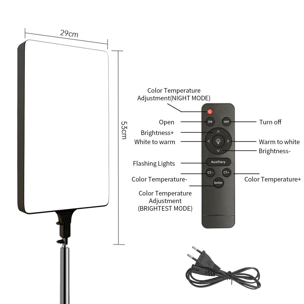 Luz LED de Video SH de 24'' y 90W, Panel de Iluminación Regulable para Fotografía, Selfies, Estudio Fotográfico, Transmisión en Vivo, Lámpara de Relleno con Trípode