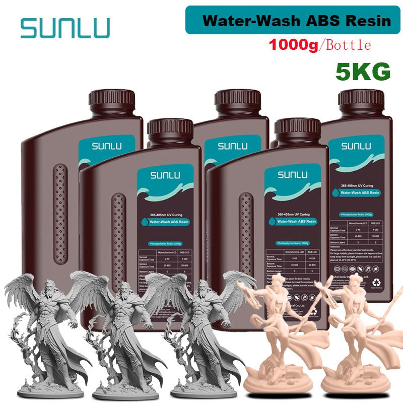 SUNLU 5KG lavado con agua ABS/resina de lavado con agua 395-405nm resina fotopolímero de curado UV resina de curado rápido para impresora 3D LCD DLP SLA