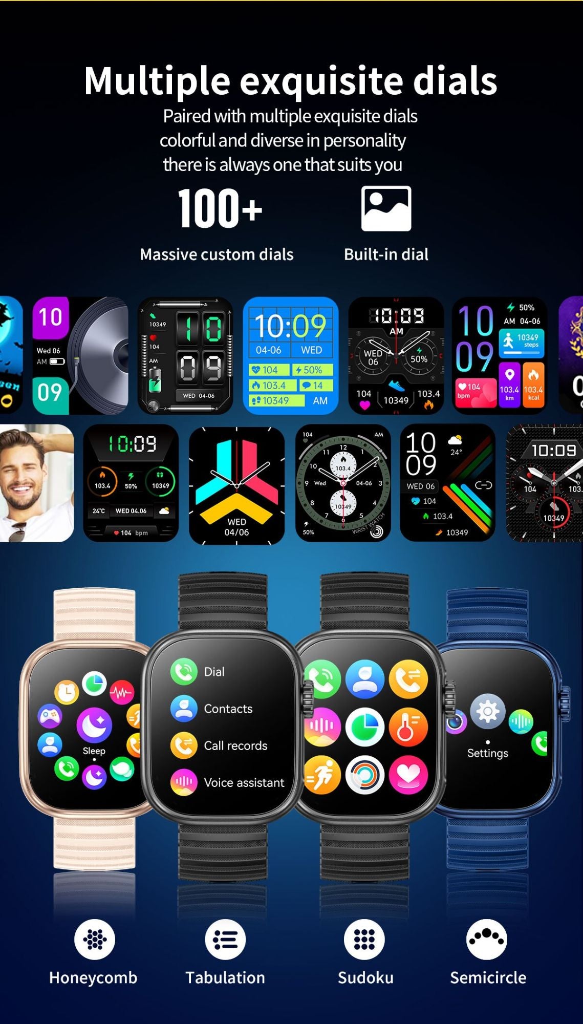 Reloj inteligente para hombre y mujer, pulsera con linterna LED, más de 100 modos deportivos, rastreador de actividad física, temperatura corporal, pantalla de 2,01"