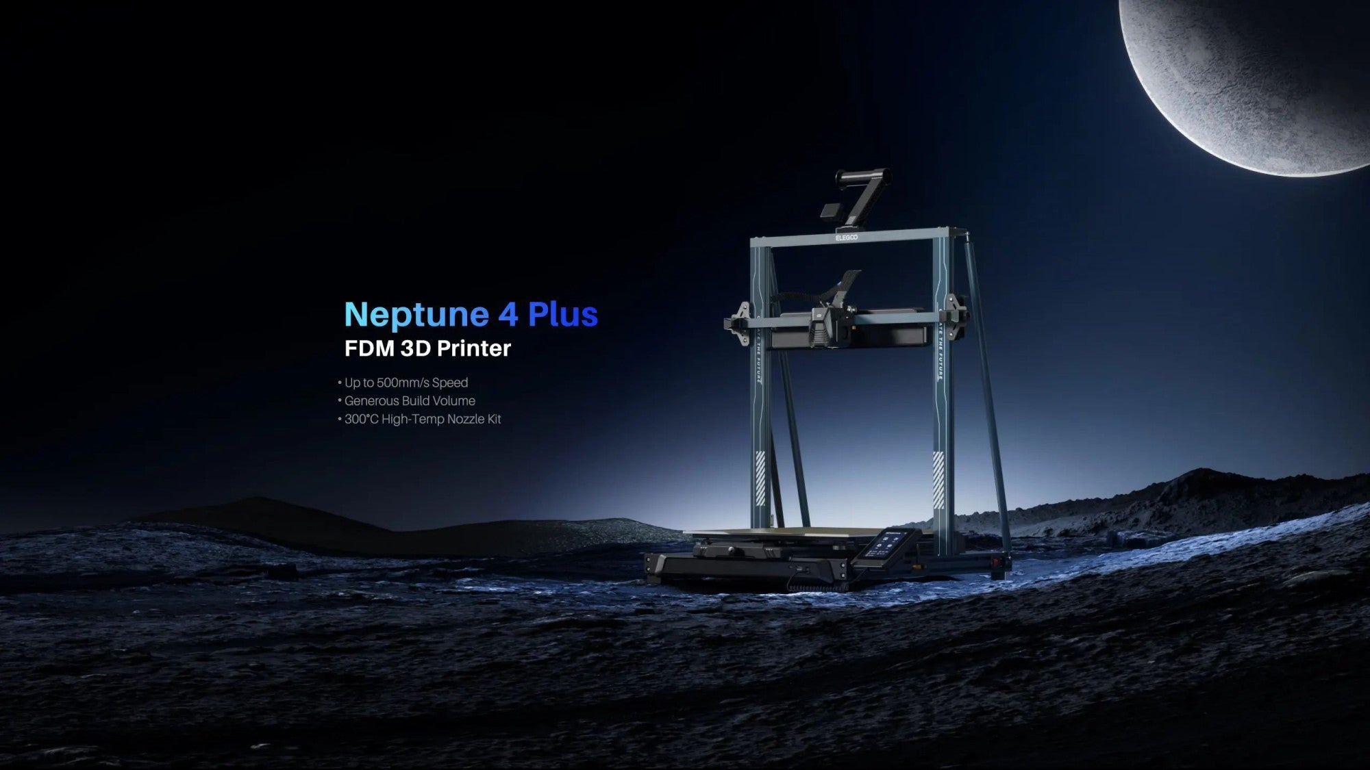Impresora 3D FDM ELEGOO NEPTUNE 4 PLUS con velocidad de impresión de hasta 500 mm/s, extrusor directo de doble engranaje, volumen de construcción 320x320x385 mm