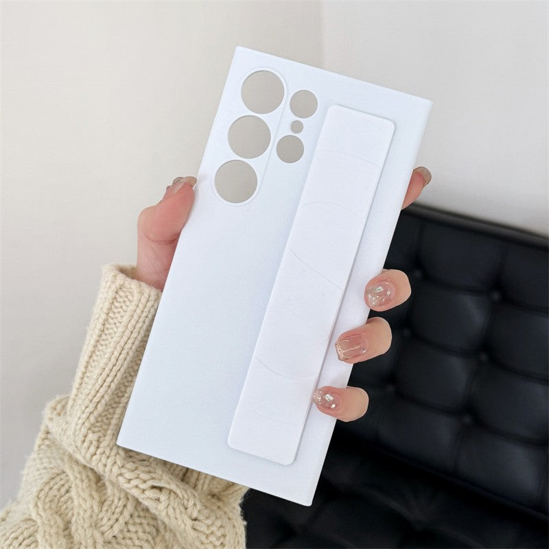 Funda de silicona elástica de lujo con correa para la muñeca para Samsung Galaxy S25Edge S24 S23 Ultra Plus, cubierta fina transparente mate para PC dura a prueba de golpes