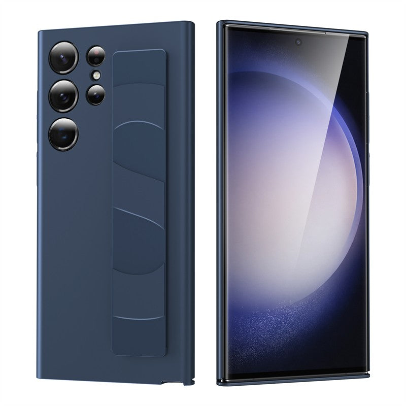 Funda de silicona elástica de lujo con correa para la muñeca para Samsung Galaxy S25Edge S24 S23 Ultra Plus, cubierta fina transparente mate para PC dura a prueba de golpes