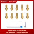 ELEGOO-boquillas de varios tamaños, 10 piezas, para impresora 3D Neptune 4 y Neptune 4 Pro, boquillas de latón Hotend 0,2/0,4/0,6/0,8mm