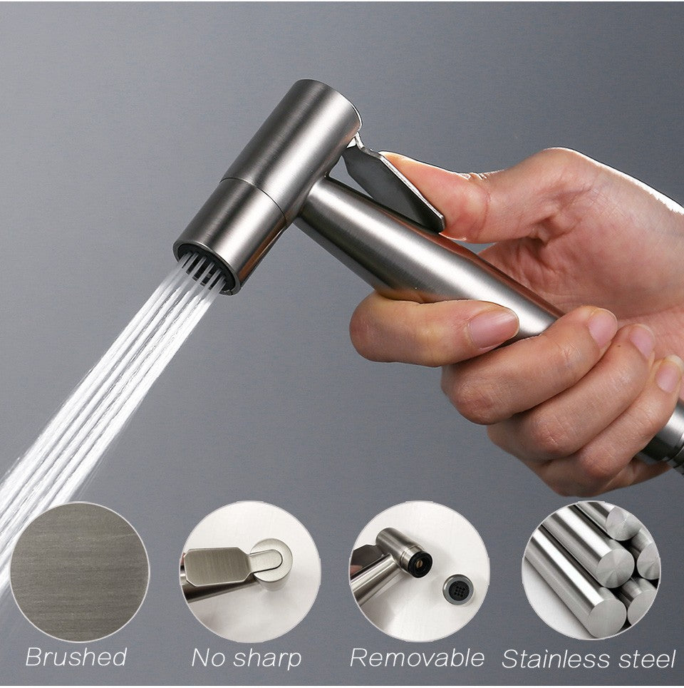 Set de Rociador Bidé Portátil para Inodoro, Grifo Bidé de Mano de Acero Inoxidable para Baño, Rociador de Mano con Cabezal de Ducha Autolimpiante