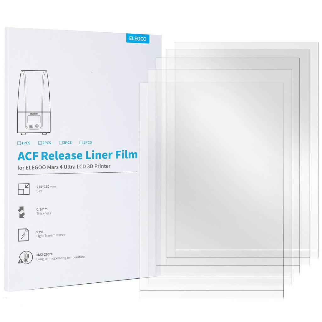 ELEGOO Juego de 5 Películas de Liberación ACF para Impresora 3D LCD MARS 4 ULTRA, Grosor de 0.3 mm, 225 * 160 mm, Admite Impresión 3 Veces Más Rápida