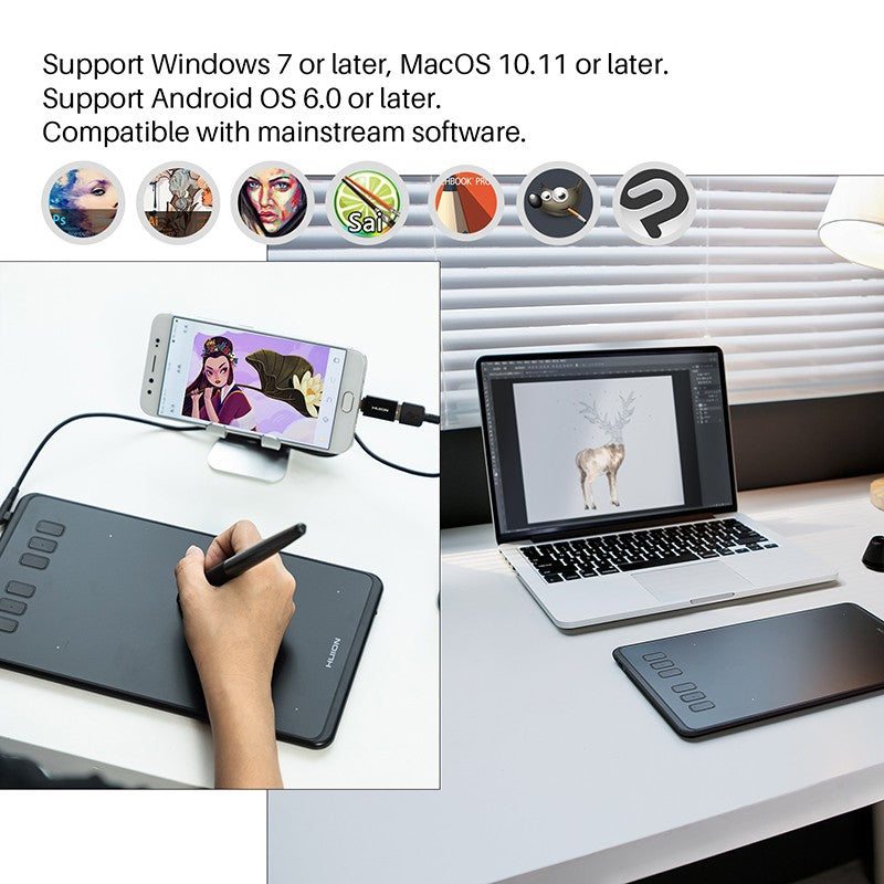HUION-Tabletas gráficas ultraligeras H640P H950P, Tablet Digital con bolígrafo de dibujo, Stylus sin batería, para PC, teléfono Android mesa digitalizadora huion