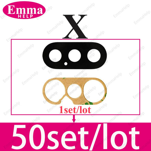 50 Piezas/Lote de Cristal de Lente de Cámara Trasera para iPhone 14 13 12 11 Pro Max XS XR X 7 8 Plus, Repuesto de Cristal de Cámara Trasera con Adhesivo