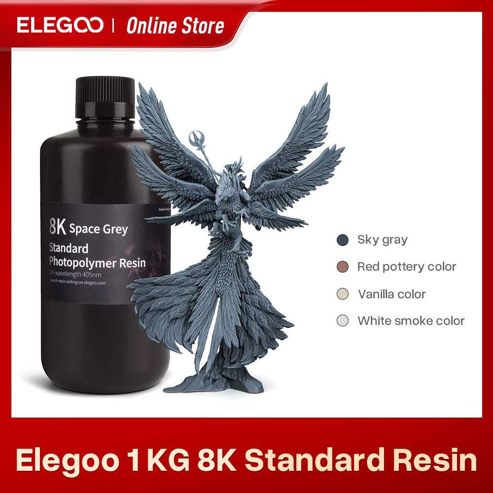 ELEGOO 8K Resina de impresora 3D 405nm Resina de fotopolímero estándar Resina de curación UV Ideal para impresora 3D SATURN 2 8K Gris espacial 1000g