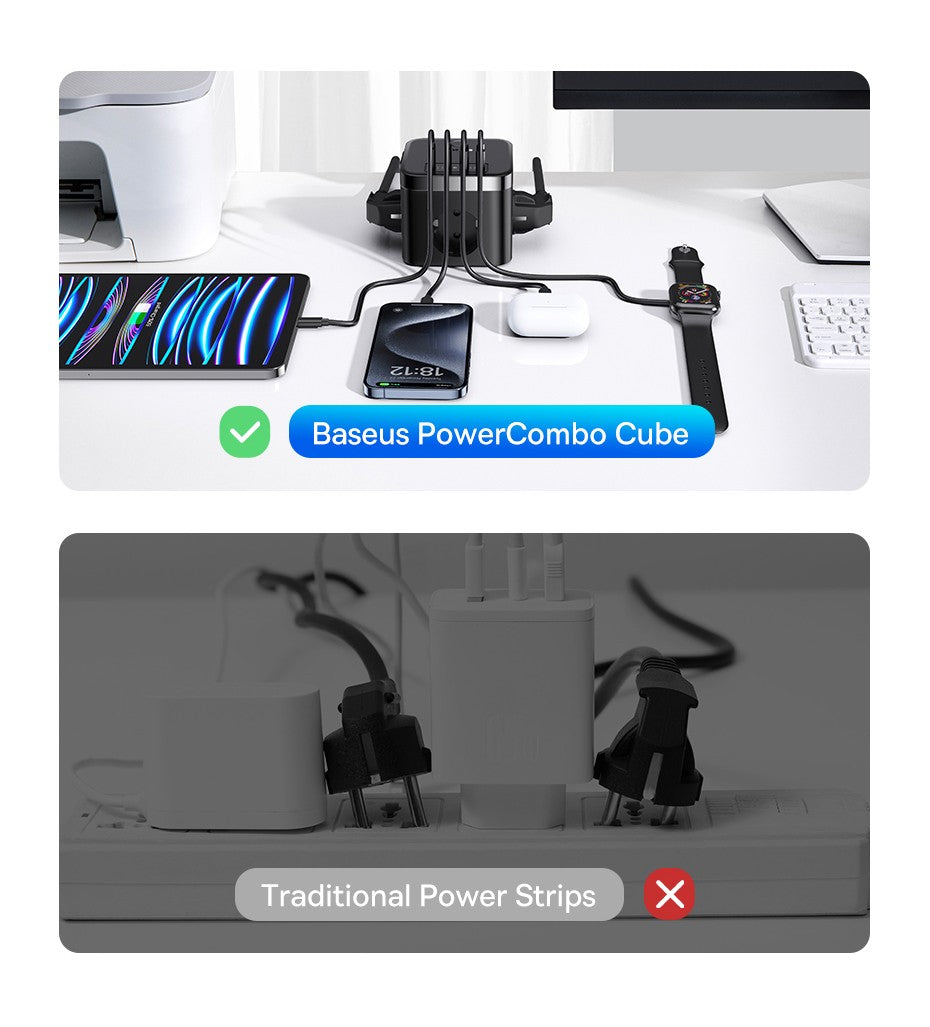 Baseus-cargador de 30W, regleta de alimentación rápida, salida de 4000W 3AC, estación de carga de escritorio, protección contra sobretensiones para tableta, iPhone, Samsung, Xiaomi
