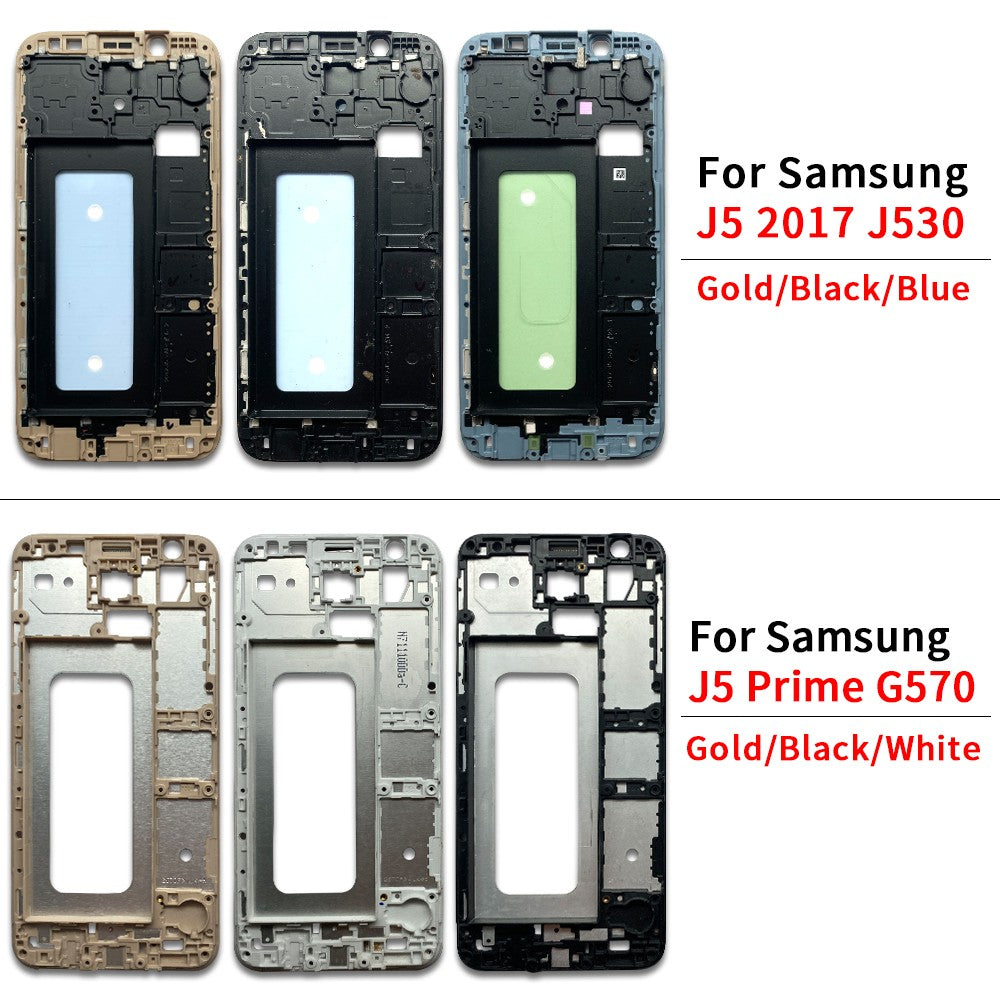 Para Samsung J5 J7 2017 J530 J730 J5 J7 Prime G570 G610 marco medio cubierta de bisel frontal carcasa de chasis placa trasera soporte LCD