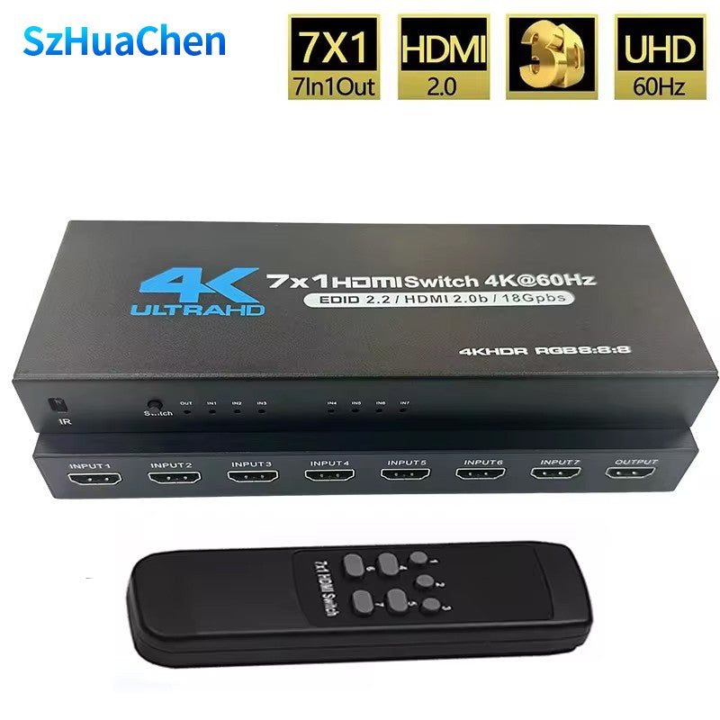 Conmutador HDMI 2.0 7 en 1, 4K 60Hz, Conmutador HDMI 5X1/4X1 HDR, Control Remoto para PS5, Xbox Series X, NS Switch, PC, HDTV 4K