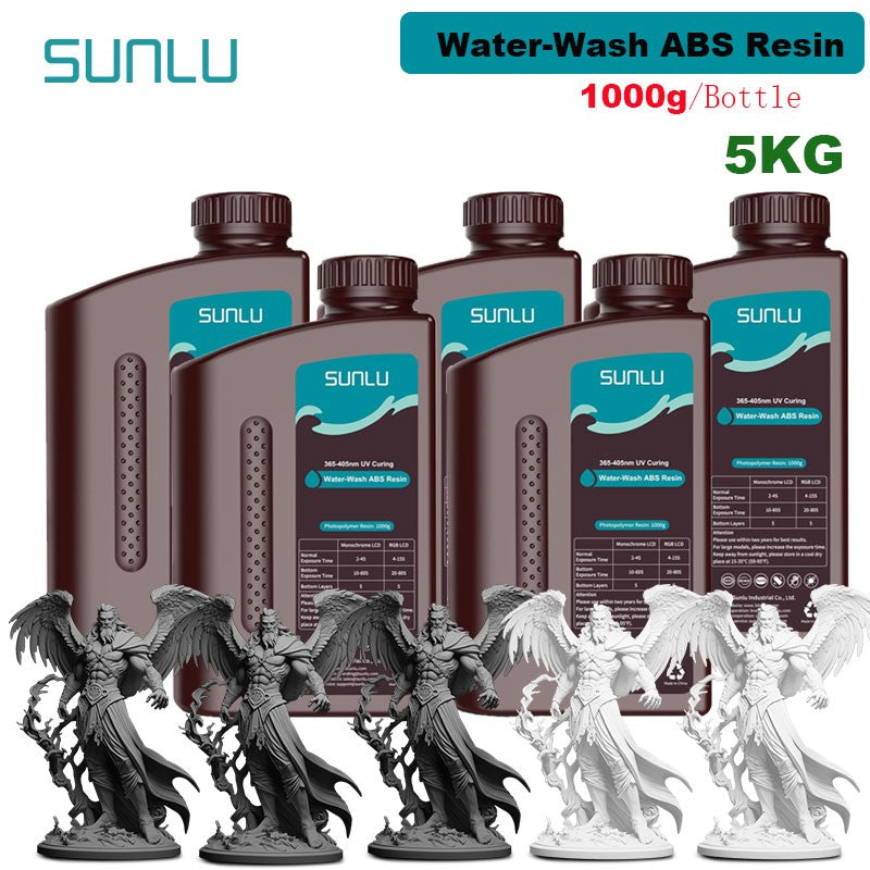 SUNLU 5KG lavado con agua ABS/resina de lavado con agua 395-405nm resina fotopolímero de curado UV resina de curado rápido para impresora 3D LCD DLP SLA