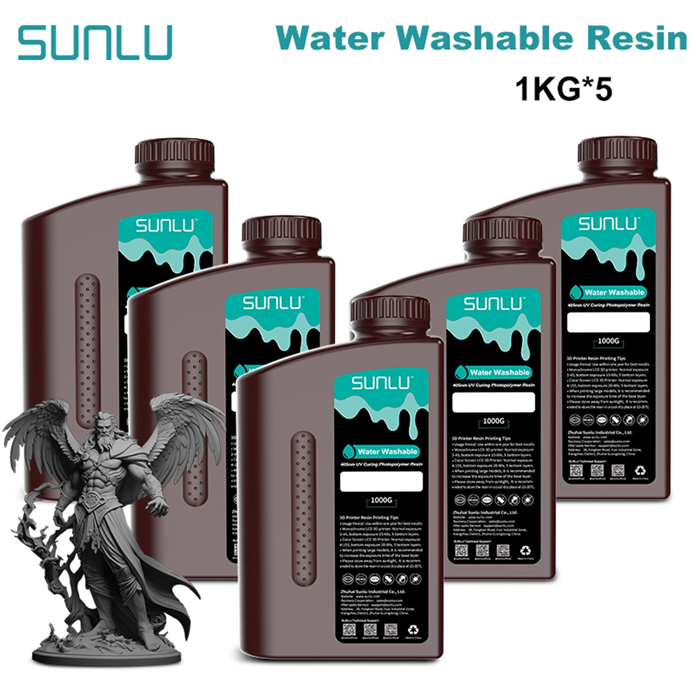 SUNLU 5KG estándar/resina 3D de lavado de agua 405nm resina UV para la mayoría de los materiales de impresora 3D SLA/DLP/LCD sensible a los rayos UV 1kg