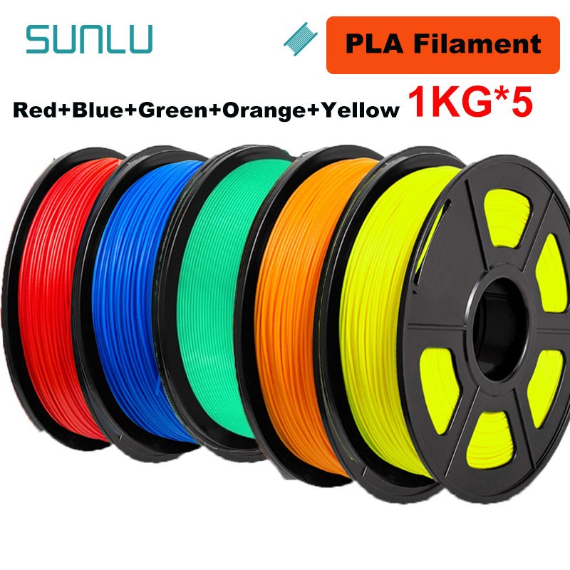 SUNLU Filamento PLA/PETG/PLA PLUS/Transparente de 5 kg, 1.75 mm, 5 Rollos de 1 kg, Filamento 3D para Impresora y Bolígrafo 3D, Enrollado Cuidadosamente