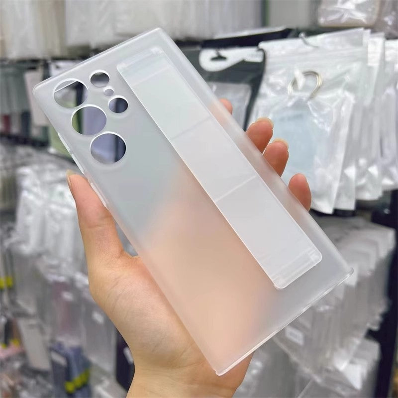 Funda de silicona elástica de lujo con correa para la muñeca para Samsung Galaxy S25Edge S24 S23 Ultra Plus, cubierta fina transparente mate para PC dura a prueba de golpes
