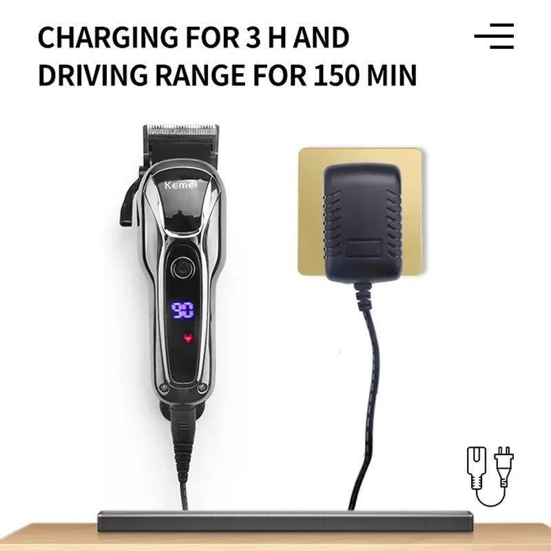 Kemei-cortadora de pelo KM-1990 para hombre, dispositivo profesional con pantalla LED, ajustable
