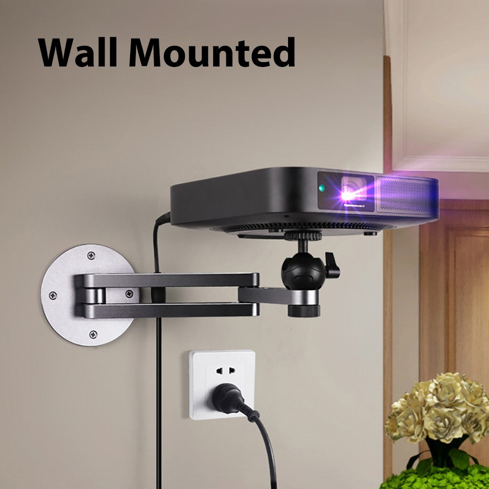 Soporte de Pared Plegable para Proyector, Soporte de Aleación de Aluminio Resistente, Brazo Plegable Ajustable con Rosca de 1/4'' y Cabezal de Bola