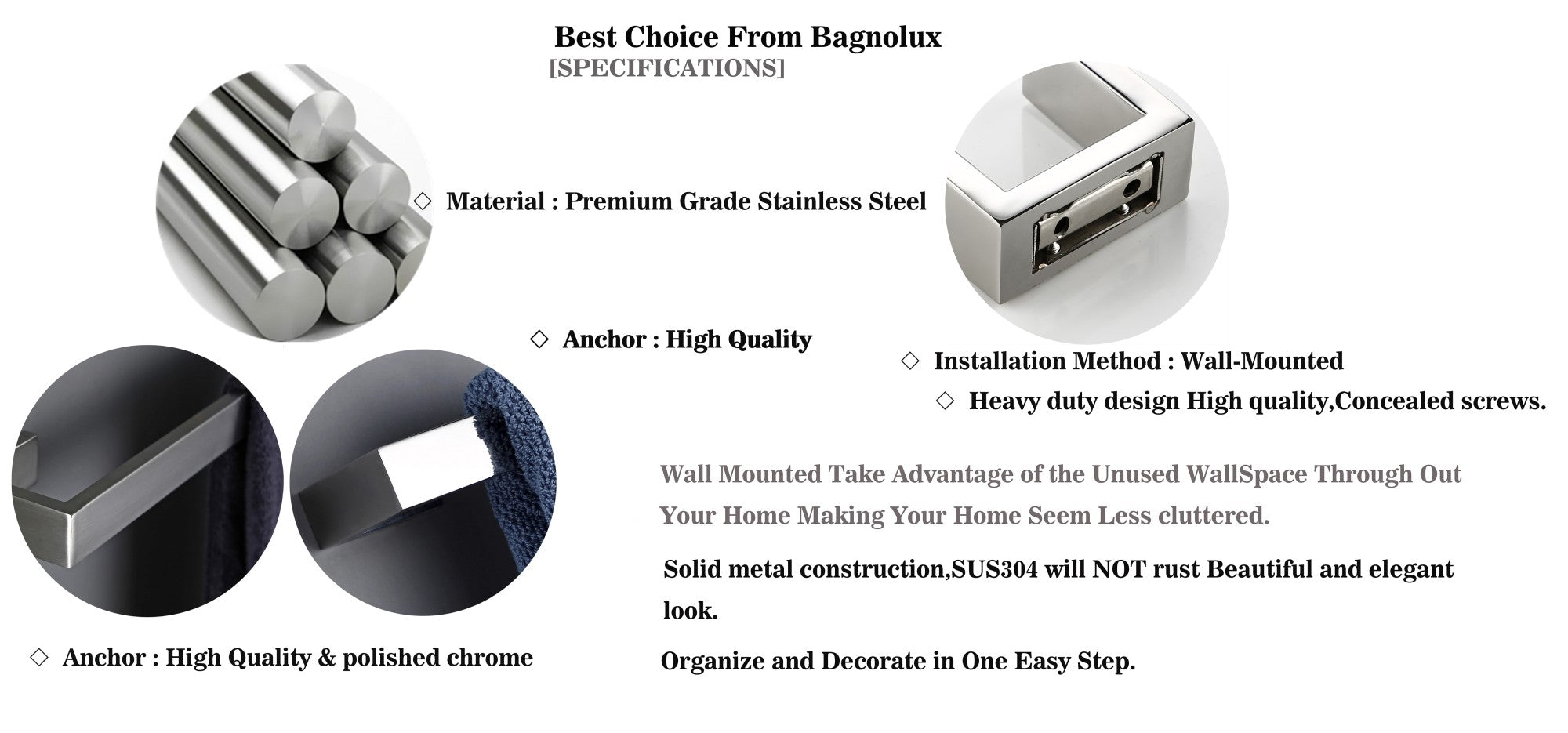 Juego de accesorios de baño, portarrollos de papel higiénico, soporte de toalla, barra de gancho de acero inoxidable, montado en la pared para dormitorio, cocina, Kit de Hardware de baño