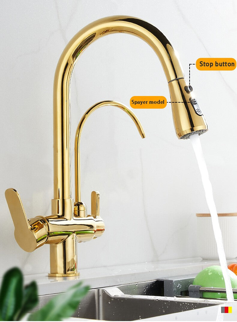Grifos de cocina con filtro táctil inteligente, grifo mezclador de cocina extraíble en frío y caliente, color negro y dorado, Sensor de rotación, grifo de cocina con filtro táctil