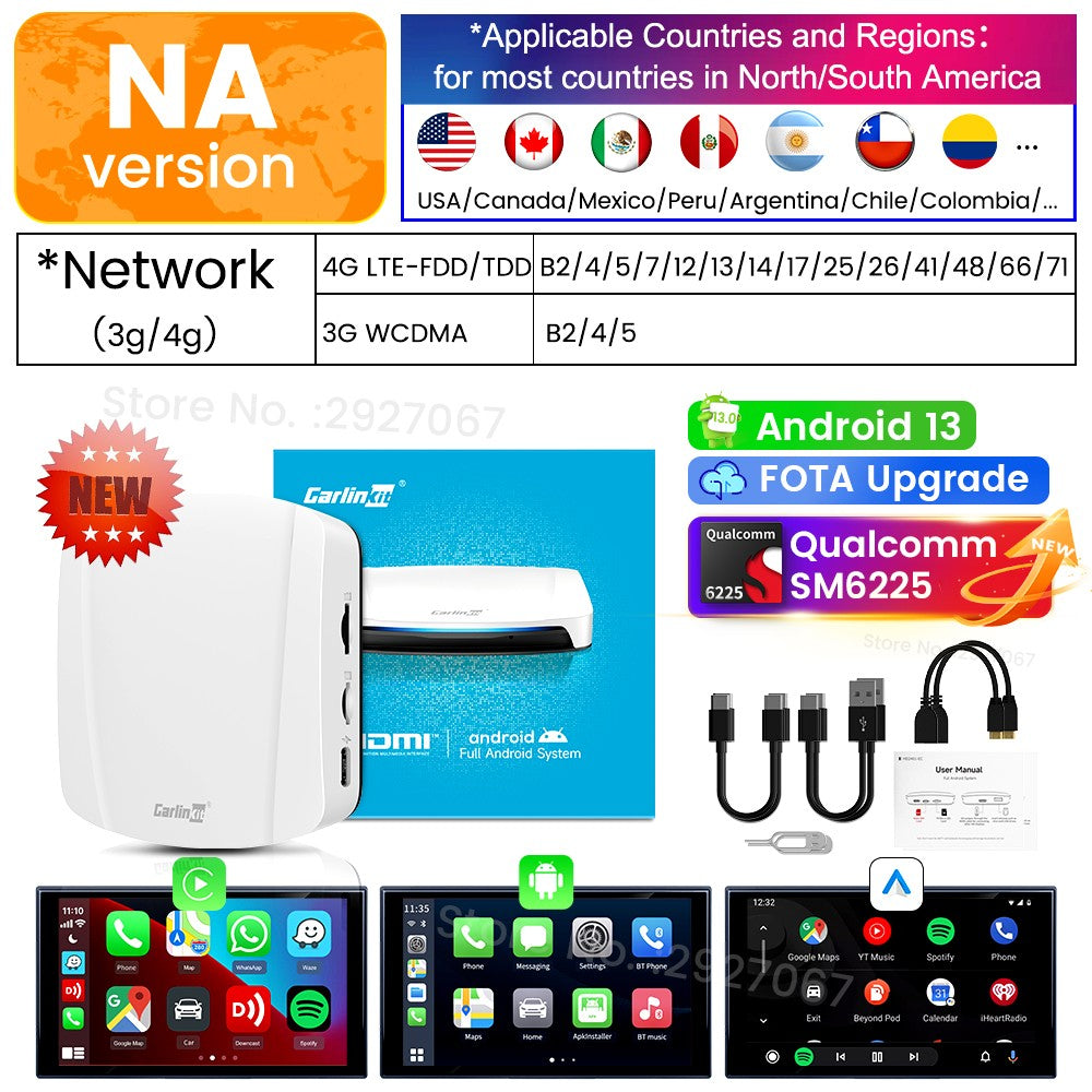 Caja de transmisión de video y TV con Android 13 CarPlay Ai Box SDM660 6225 CarlinKit HDMI inalámbrico para coche OEM 8G + 128G