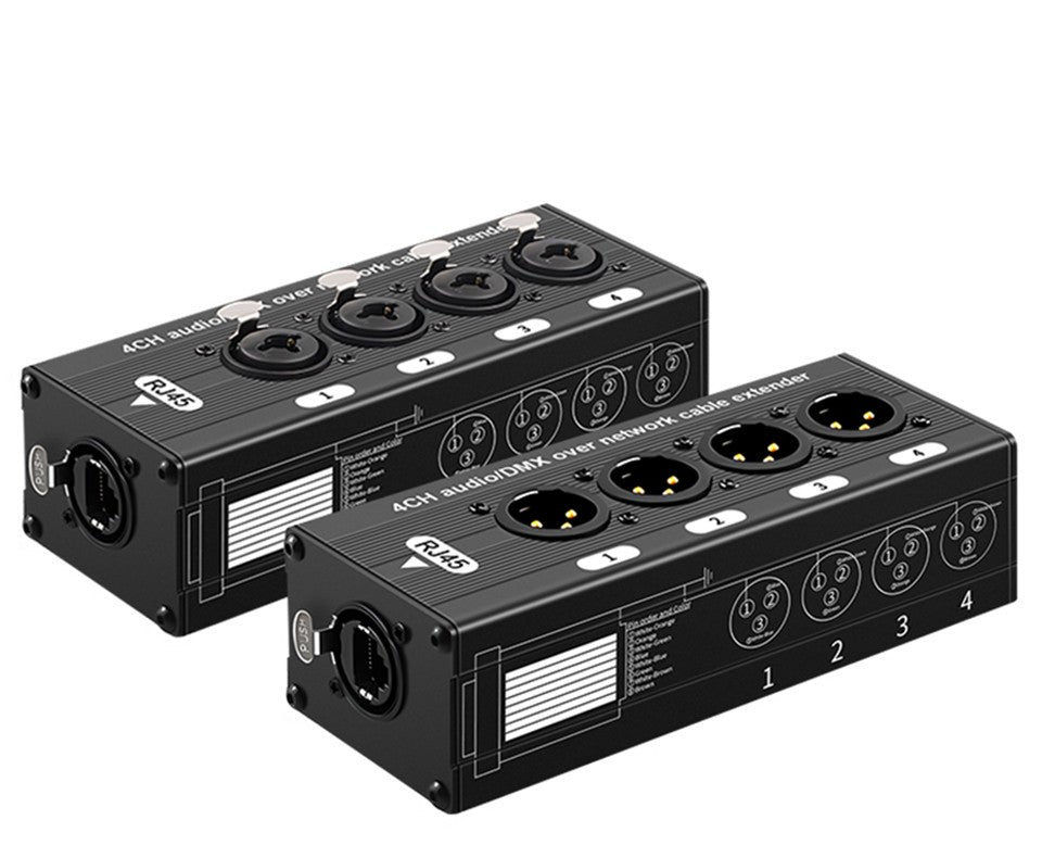 Cable extensor de audio RJ45 a XLR de 4 canales y 3 pines, extensor de señal de red DMX512 para iluminación de escenarios y estudio de grabación.