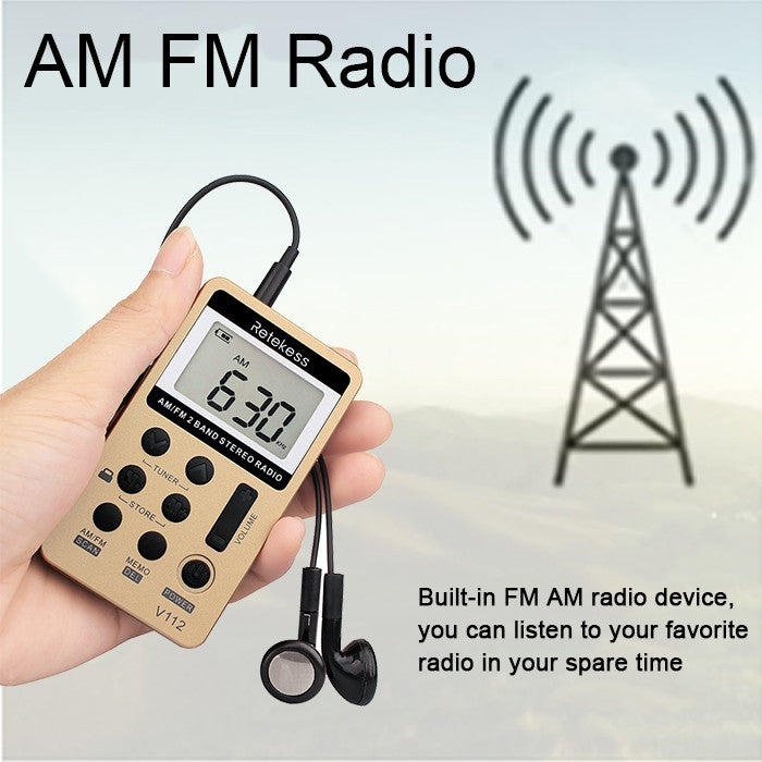 RETEKESS-Radio de 2 bandas V112, 10 piezas, FM, AM, Mini sintonización Digital portátil, receptor de Radio con batería recargable y auriculares