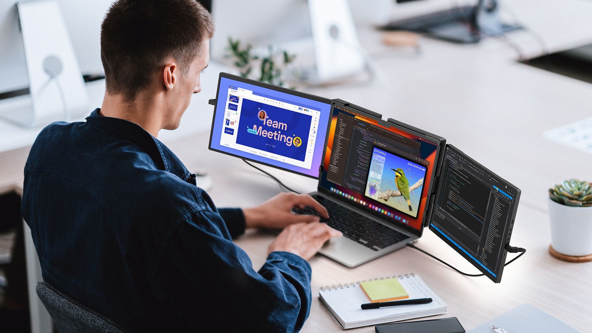 Extensor de pantalla para computadora portátil EVICIV 2K de 14" QHD 1440P, monitor triple portátil con rotación automática de 180° para Wins, Mac, Dex, Chrome, viajes, trabajo