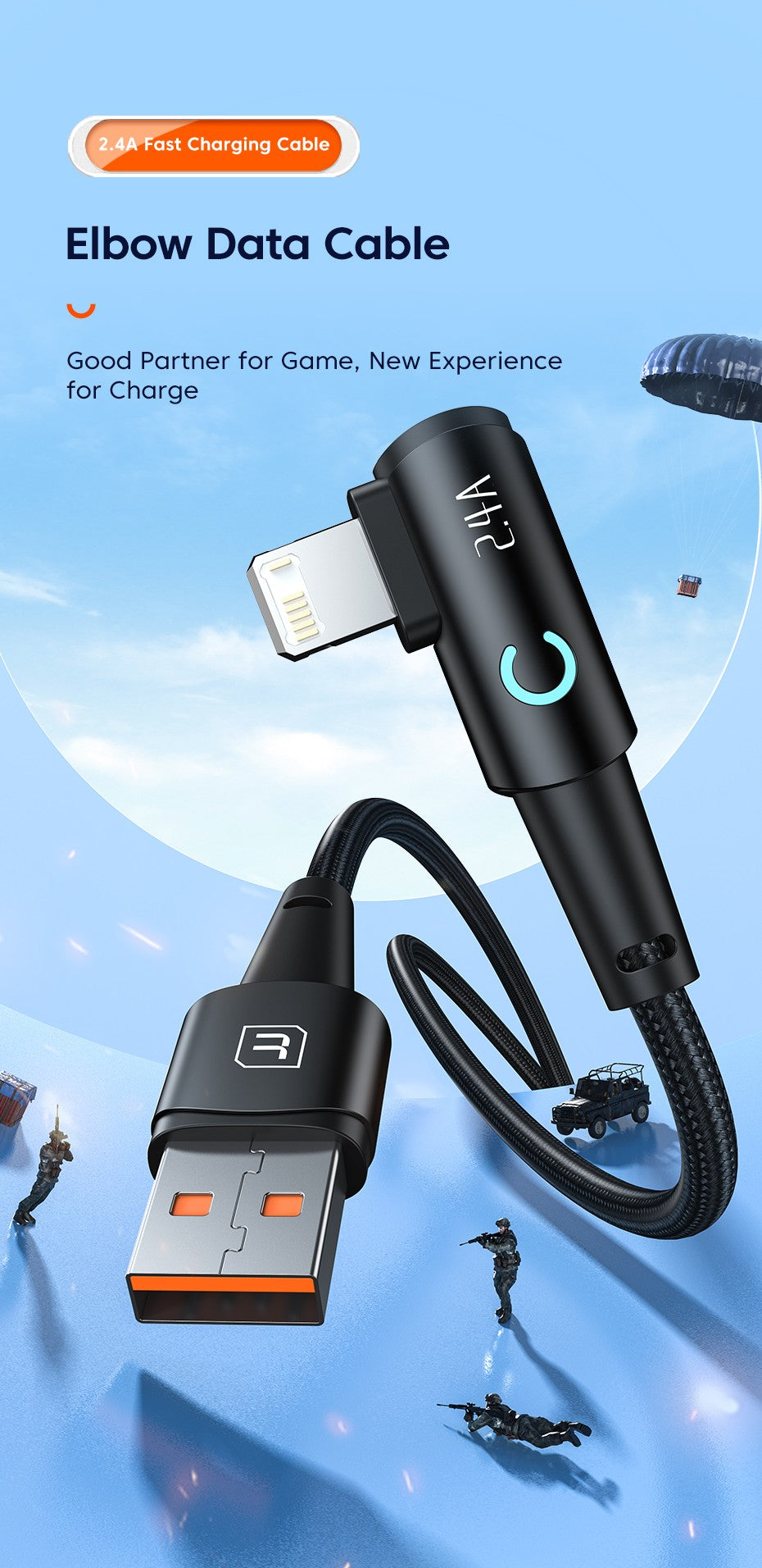 Toocki 2.4A Cable USB para iPhone 8 7 Plus X XR LED codo trenzado Cable iP de carga rápida para Pad iPhone 14 13 Pro Max Cable de datos USB