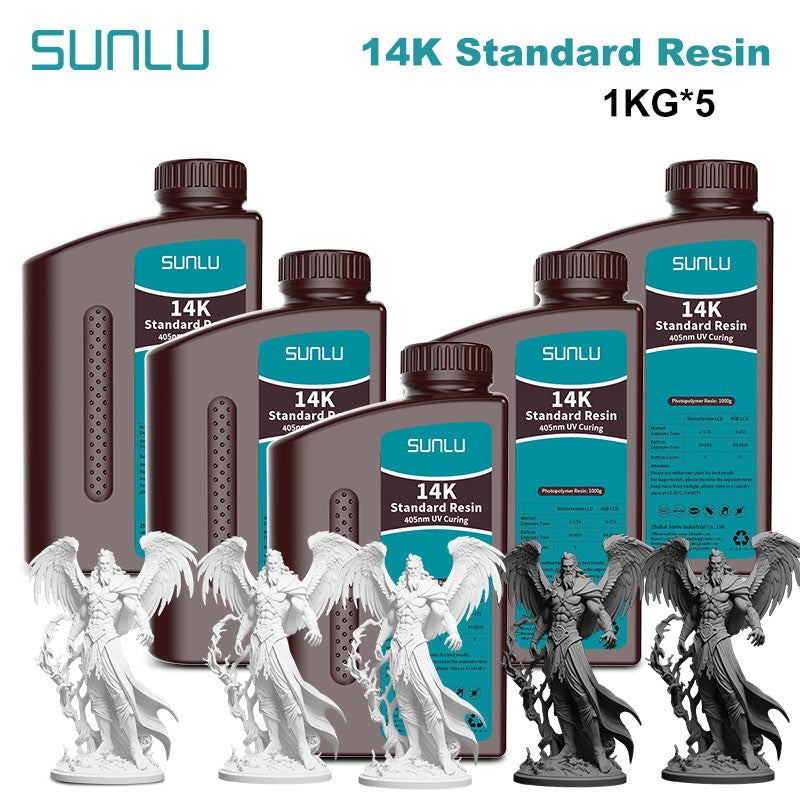 Resina SUNLU 5KG Standard Plus/14K, 1KG/Botella, Resina Fotopolímera de Curado Rápido UV de 405nm para Impresora 3D LCD