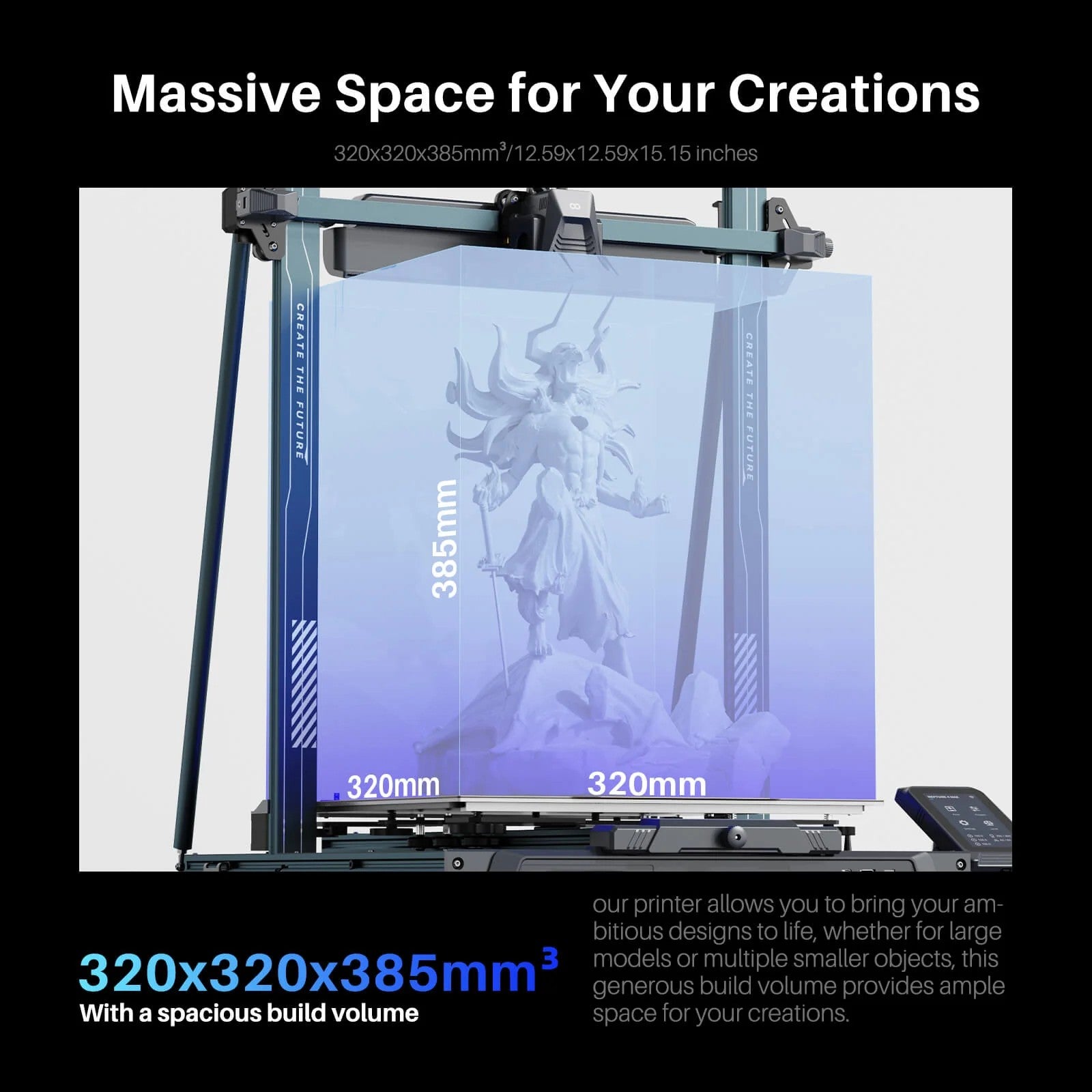 Impresora 3D FDM ELEGOO NEPTUNE 4 PLUS con velocidad de impresión de hasta 500 mm/s, extrusor directo de doble engranaje, volumen de construcción 320x320x385 mm