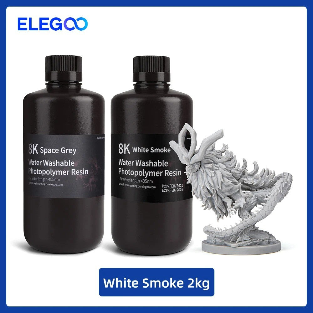 ELEGOO 8K Resina de impresora 3D 405nm Resina lavable con agua Resina de curación UV Ideal para impresora 3D SATURN 2 8K Gris espacial 1000g