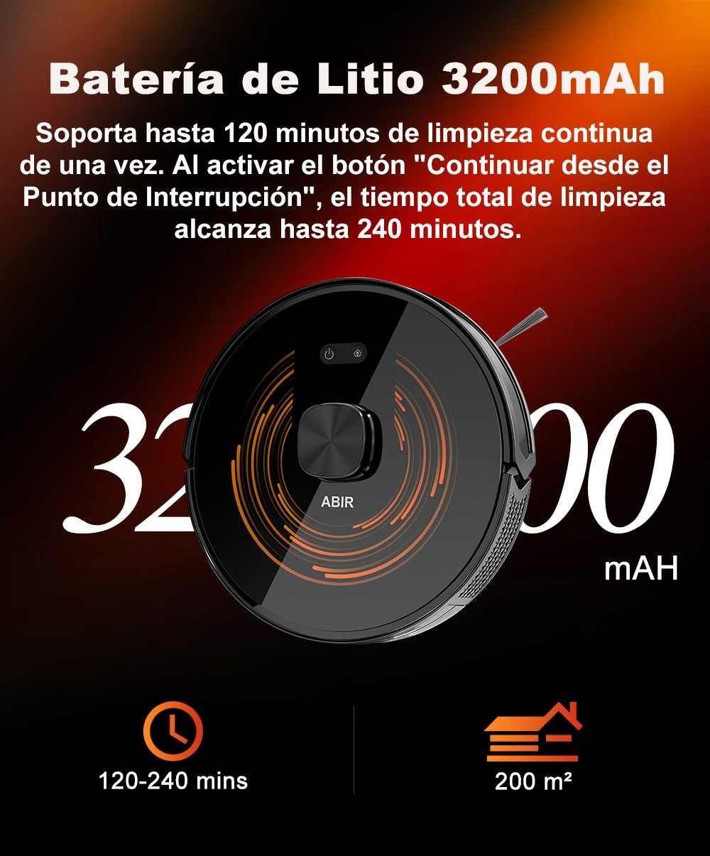 Robot Aspirador ABIR X9, Sistema Láser, Limpieza UV Doble, Tecnología Auto Carpet Boost, Mapas de Múltiples Pisos, Limpieza Personalizada por Habitaciones