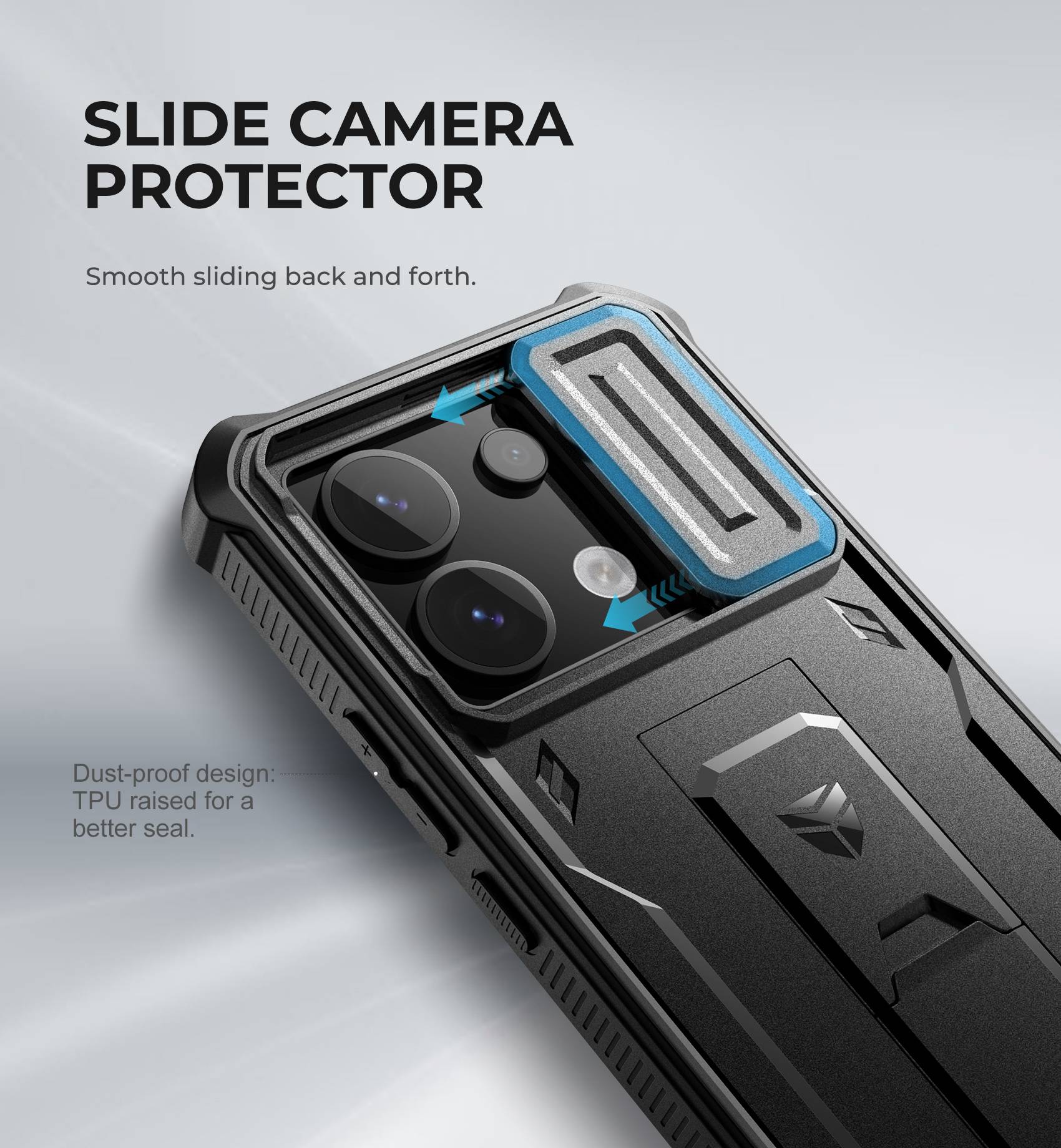 Funda Resistente a Impactos para Redmi Note 13 Pro 5G con Cubierta Deslizante Integrada para la Cámara y Protector de Pantalla Integrado con Soporte