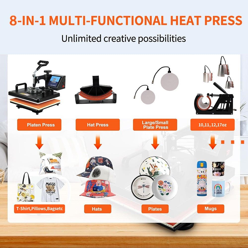 Barato 30*38CM 8 en 1 Combo máquina de prensado en caliente impresora de sublimación 2D máquina de transferencia de calor para tapa taza placa camisetas aprobado por la CE