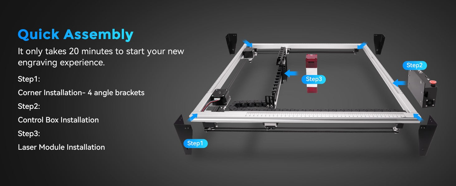 Grabador láser LUNYEE, cortador láser de 80W/50W, potencia de salida de 10W/5,5W, carril guía lineal de 2 ejes, para madera y Metal, acrílico, cuero, etc.