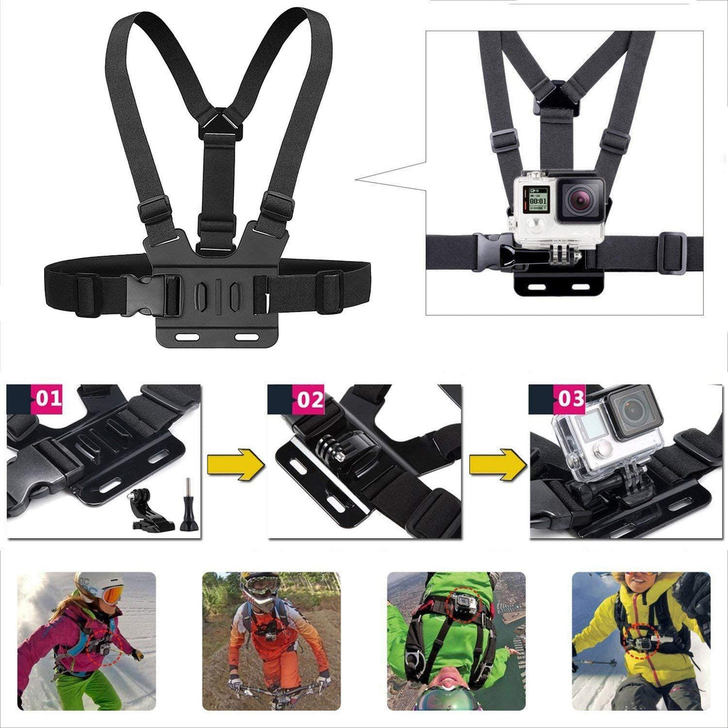 Kit de cámara de acción todo en uno, 6 uds., correa para la cabeza, soporte para correa para el pecho, ajustable para teléfono GoPro, Osmo, estabilidad mejorada, versatilidad