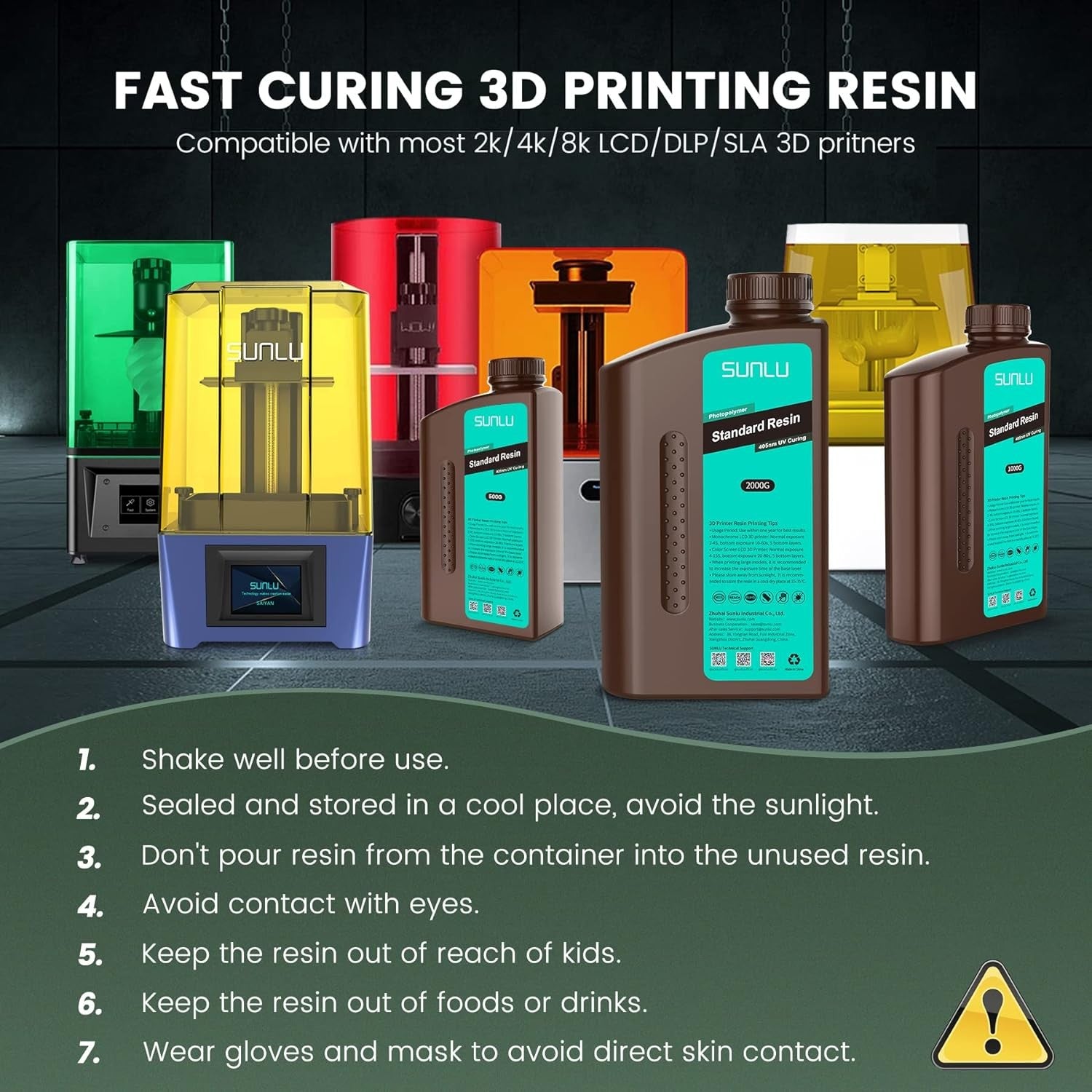 Resina 3D SUNLU de 2 kg, tipo ABS/estándar/lavable con agua, resina UV de 405 nm para la mayoría de las impresoras 3D SLA/DLP/LCD, material sensible a la luz UV, 1 kg