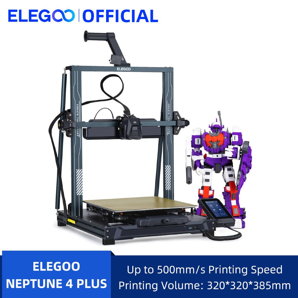 Impresora 3D FDM ELEGOO NEPTUNE 4 PLUS con velocidad de impresión de hasta 500 mm/s, extrusor directo de doble engranaje, volumen de construcción 320x320x385 mm