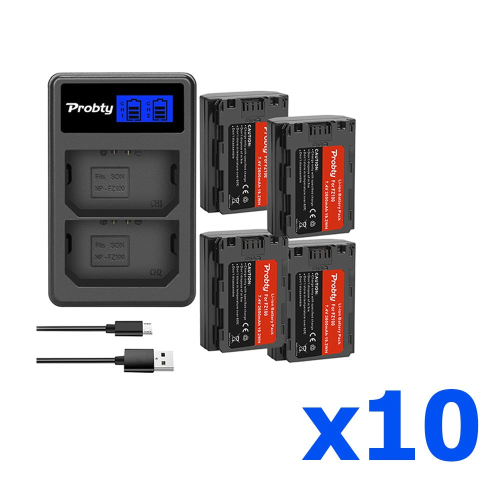 NP-FZ100 NP FZ100 NPFZ100 batería de 2600mAh + cargador USB Dual LCD para cámaras Sony Alpha A7III A7R III A9 Alpha 9 A7R3 A6600